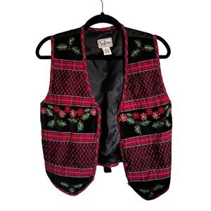 Tantrums Vintage Mistletoe Embroidered Christmas Plaid Red Green Woman's Small